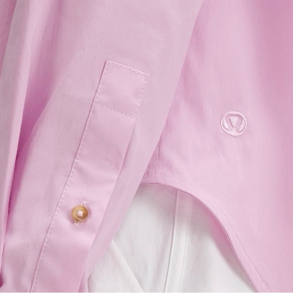 NEW Lululemon Vita Pink Relaxed Fit Button Down Shirt, Cotton Blend Poplin L - Picture 4 of 8